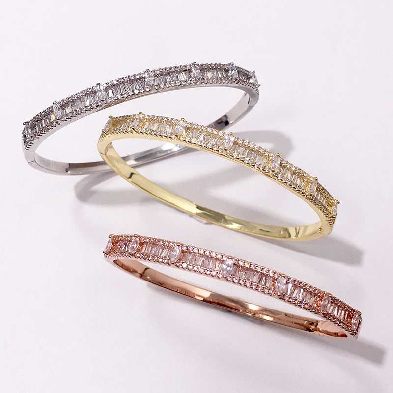 European and American minimalist fashion single-row marquee glossy snap bang bracelet, three colors for personality, trendy and elegant, internet-famous bracelet for women