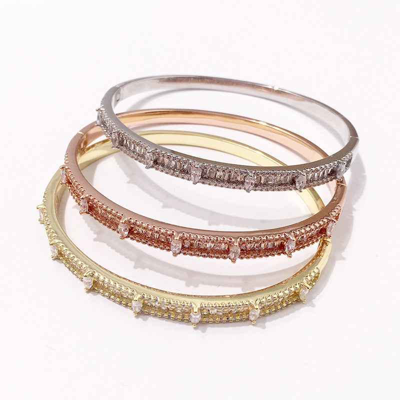 European and American minimalist fashion single-row marquee glossy snap bang bracelet, three colors for personality, trendy and elegant, internet-famous bracelet for women