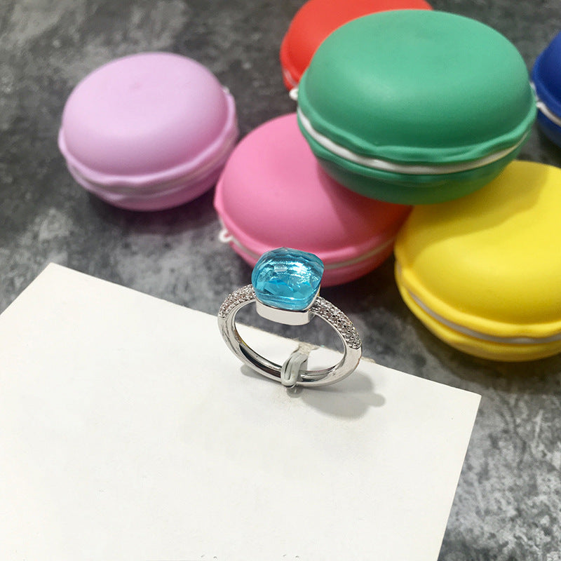 Gemstone London Blue Colored Crystal Diamond Emerald Ring for Men and Women