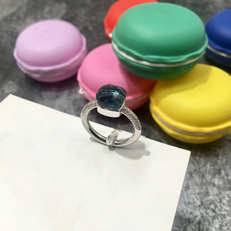 Gemstone London Blue Colored Crystal Diamond Emerald Ring for Men and Women