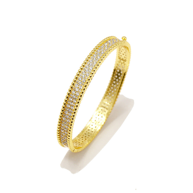 European and American fashion micro-inlaid zircon jewelry lucky shine wide version three rows of diamond-encrusted gypsy star bead edge bracelet