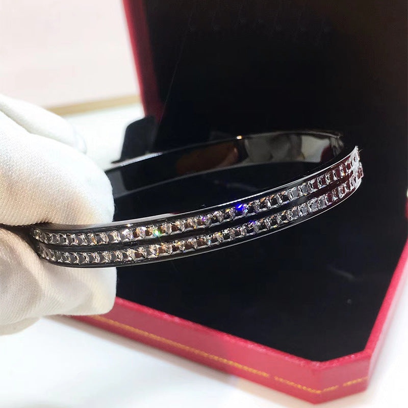 Titanium steel jewelry, fashion party dinner wear single item double row diamond bracelet
