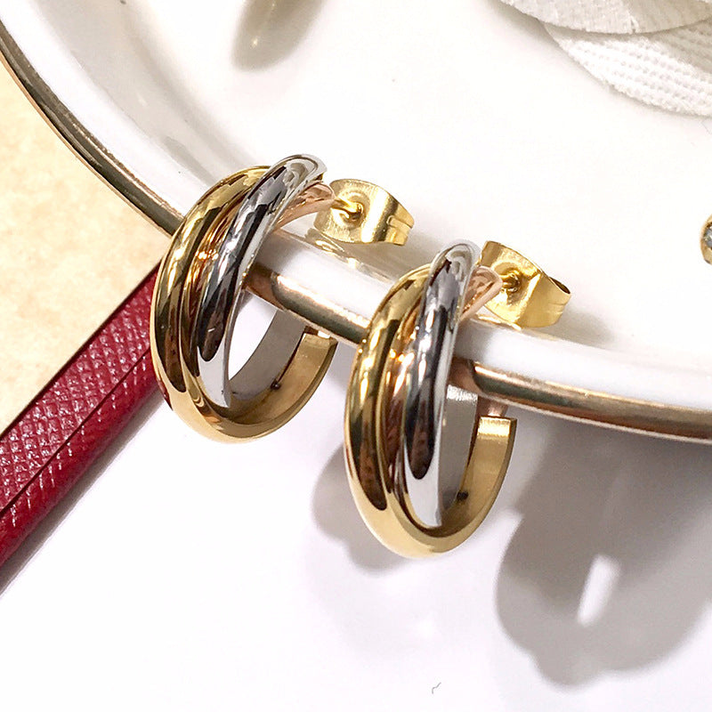 Three-ring circle earrings women's C-shaped earrings
