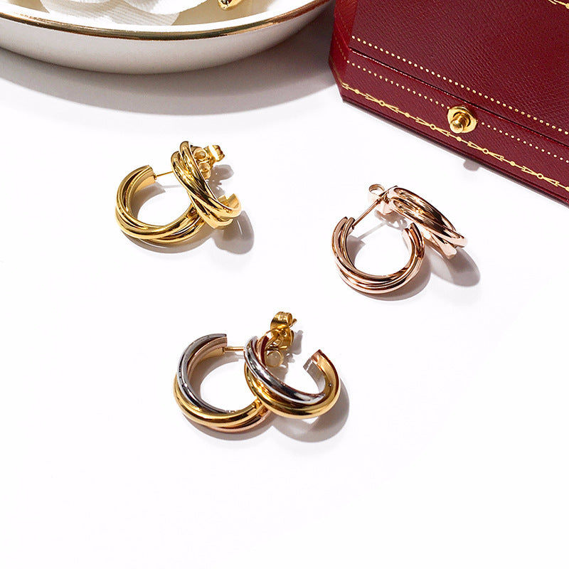 Three-ring circle earrings women's C-shaped earrings