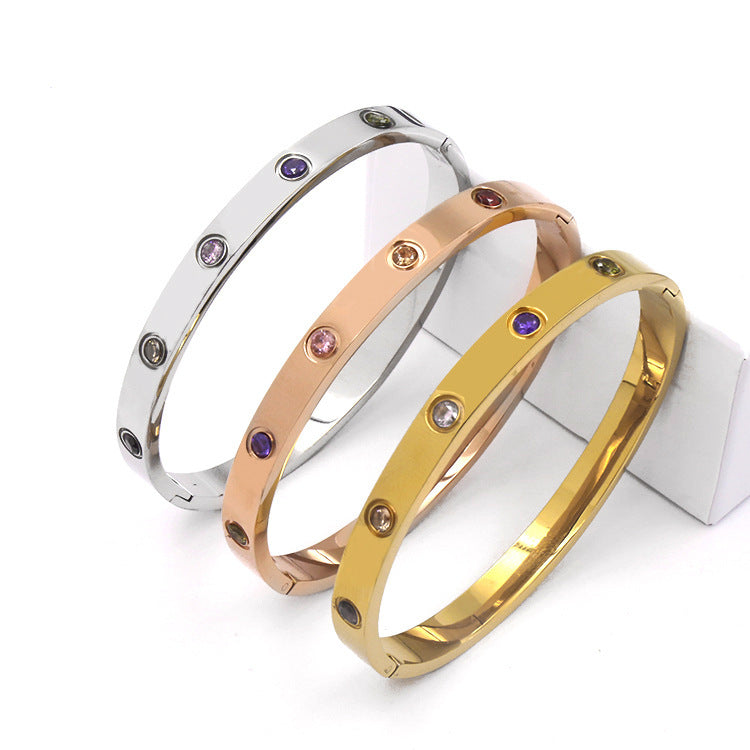 High-quality stainless steel colored diamond buckle titanium steel bracelet does not fade classic male and female couples bracelet
