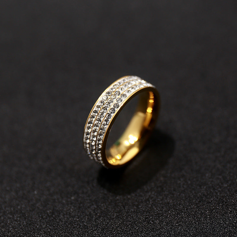 Fashion titanium steel jewelry, exquisite shining three rows of non-fading rings, the same index finger ring for men and women