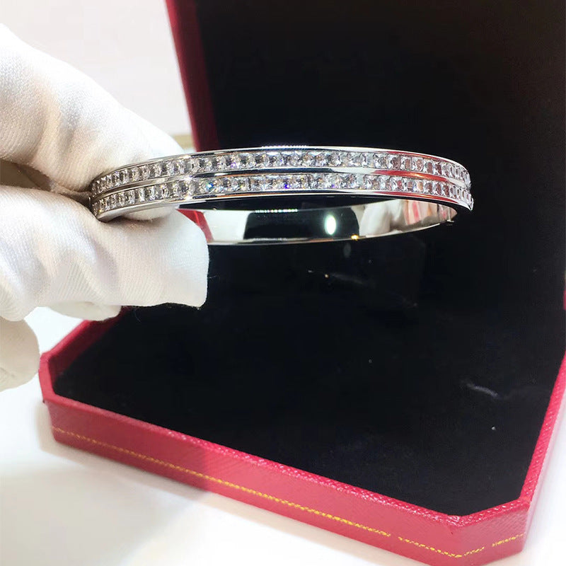 Titanium steel jewelry, fashion party dinner wear single item double row diamond bracelet