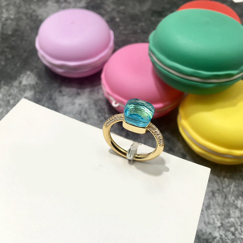Gemstone London Blue Colored Crystal Diamond Emerald Ring for Men and Women