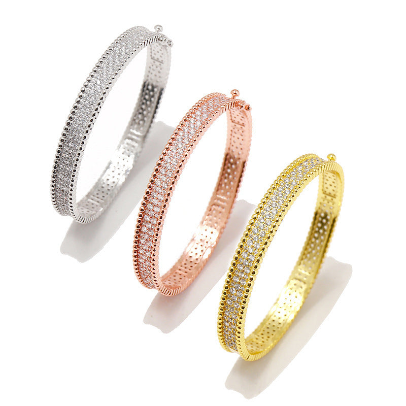 European and American fashion micro-inlaid zircon jewelry lucky shine wide version three rows of diamond-encrusted gypsy star bead edge bracelet