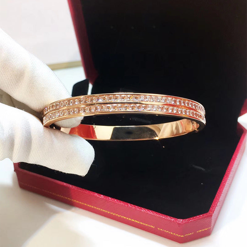 Titanium steel jewelry, fashion party dinner wear single item double row diamond bracelet