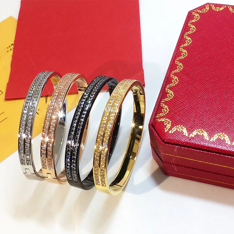 Titanium steel jewelry, fashion party dinner wear single item double row diamond bracelet