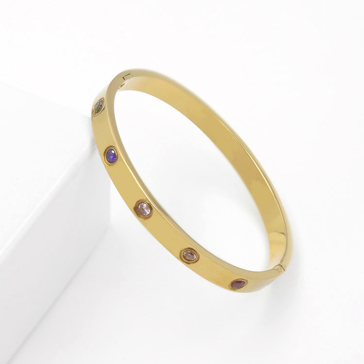 High-quality stainless steel colored diamond buckle titanium steel bracelet does not fade classic male and female couples bracelet