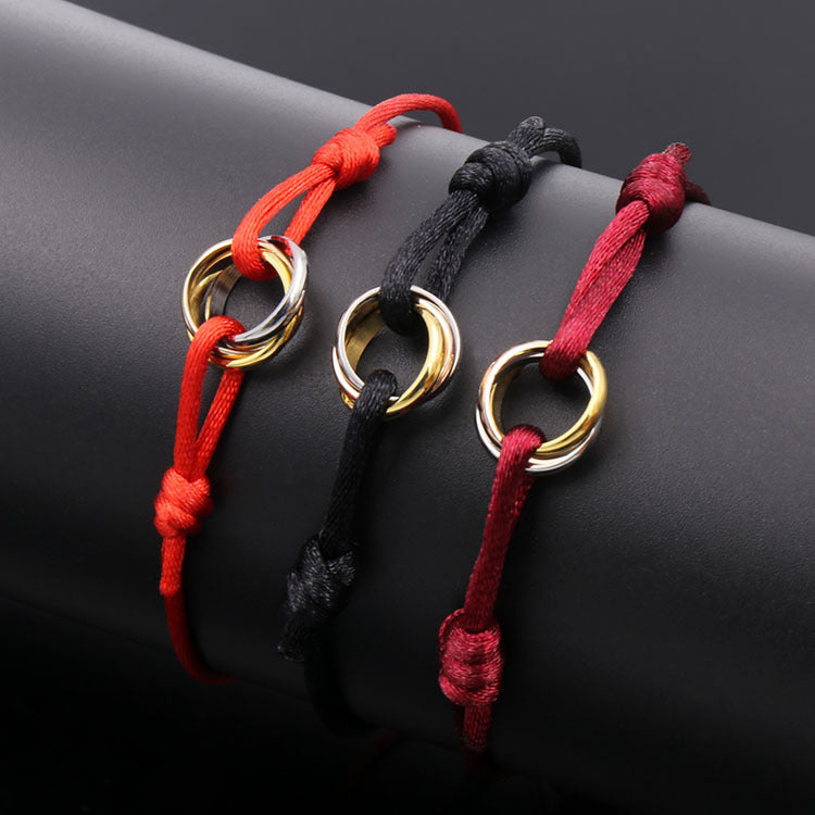 Three-ring colored hand rope New Year's gift couple lucky red bracelet for male girlfriend
