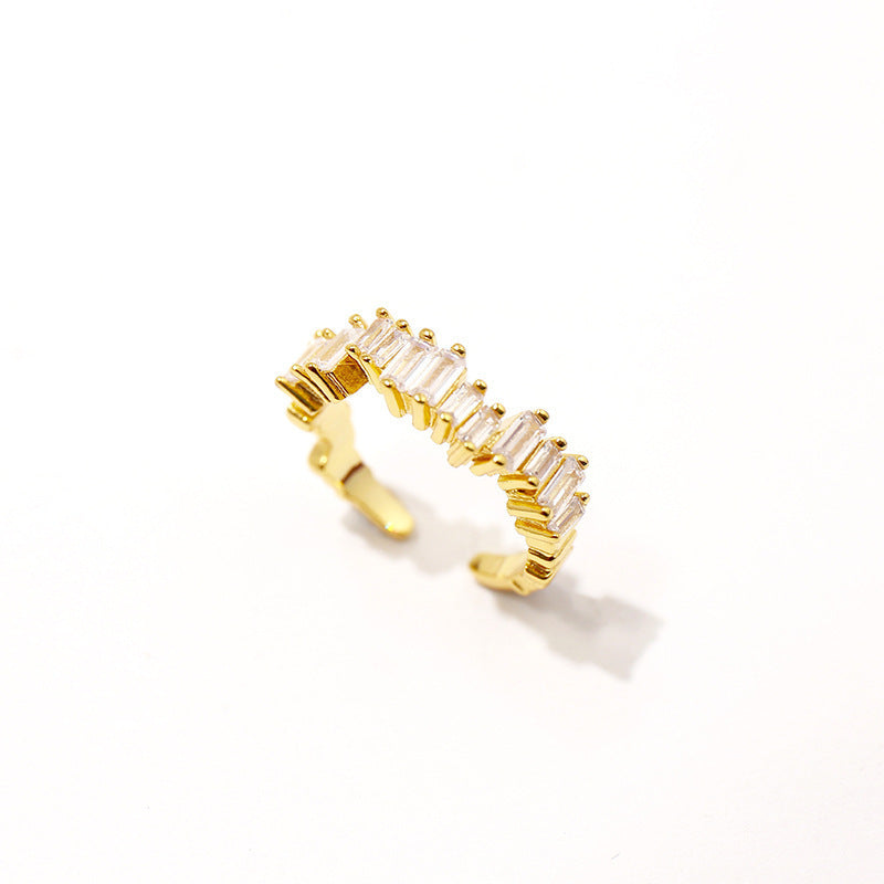European and American fashion copper accessories, exquisite shining rectangle diamond irregular arrangement opening C-ring