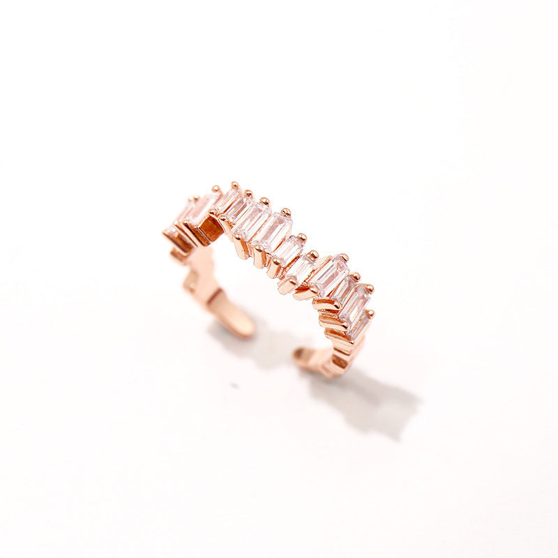 European and American fashion copper accessories, exquisite shining rectangle diamond irregular arrangement opening C-ring