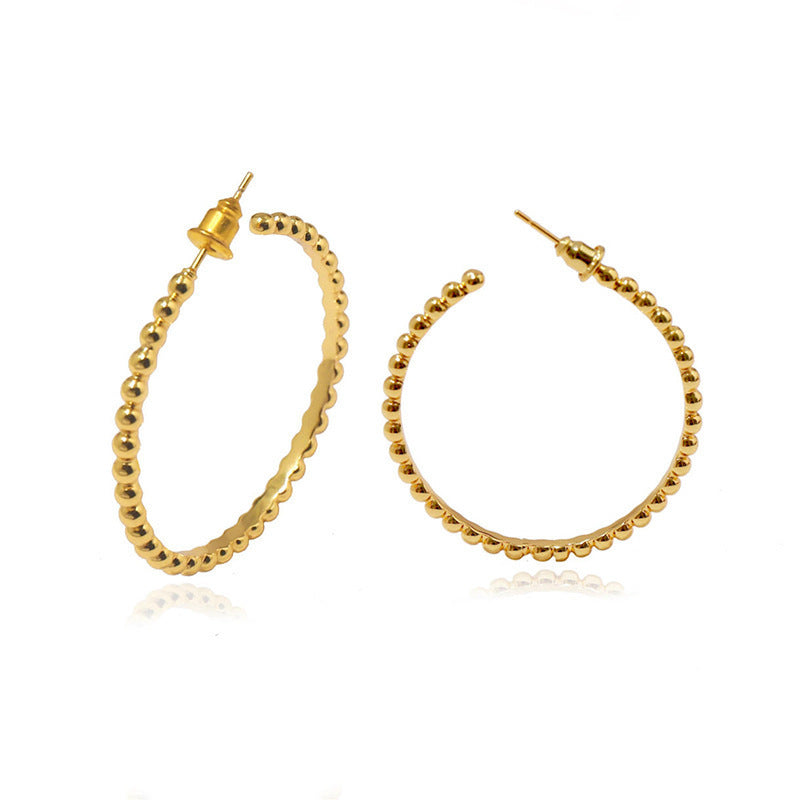 Fashion accessories, European and American praise circle earrings, simple and versatile smooth bead edge C-shaped stud earrings