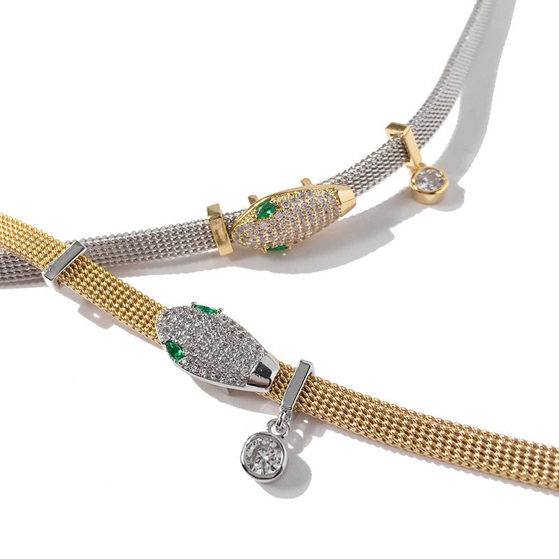 Accessories Fashion Versatile Micro-inlaid Zircon Green Eye Snakehead Chain Bracelet