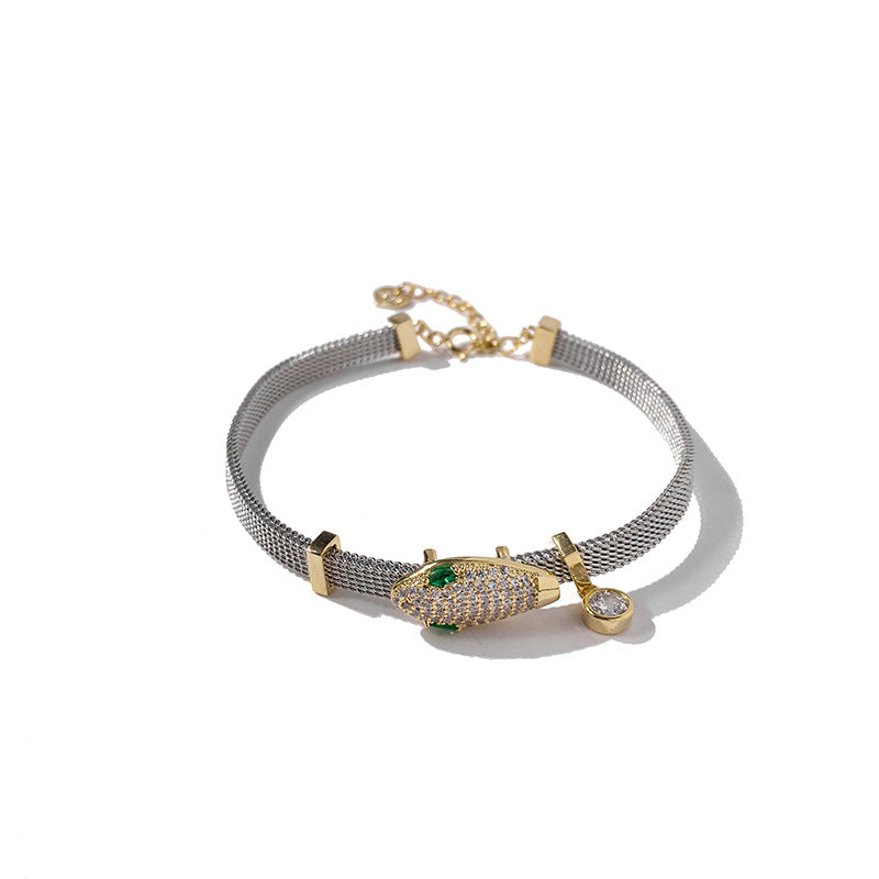 Accessories Fashion Versatile Micro-inlaid Zircon Green Eye Snakehead Chain Bracelet