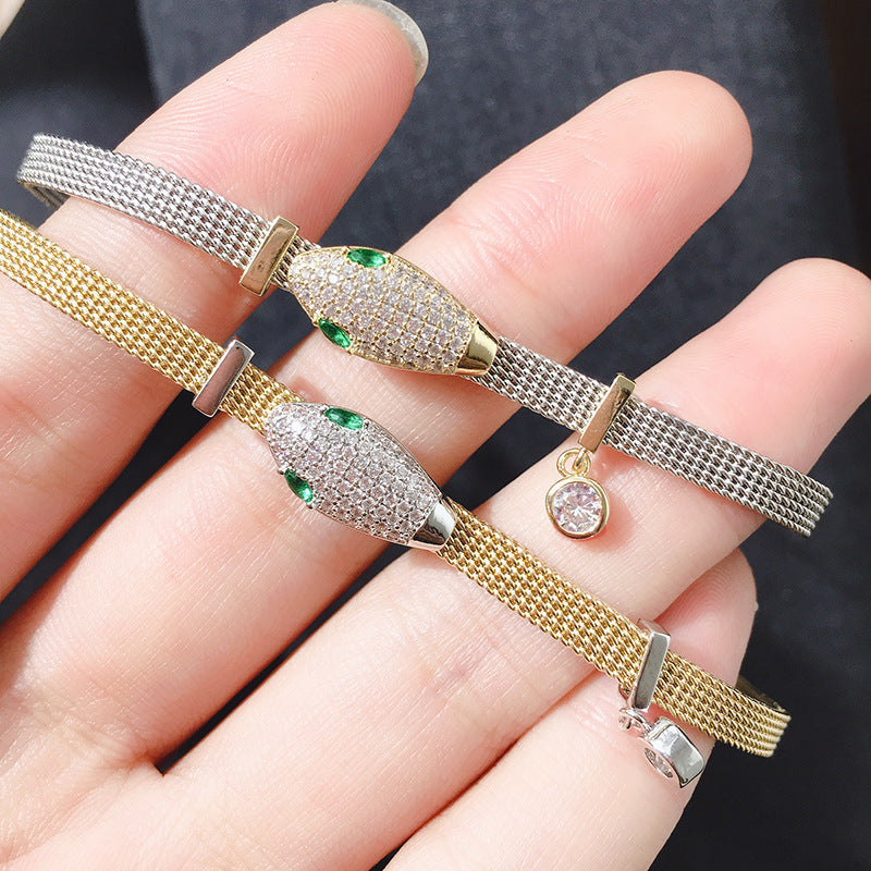Accessories Fashion Versatile Micro-inlaid Zircon Green Eye Snakehead Chain Bracelet