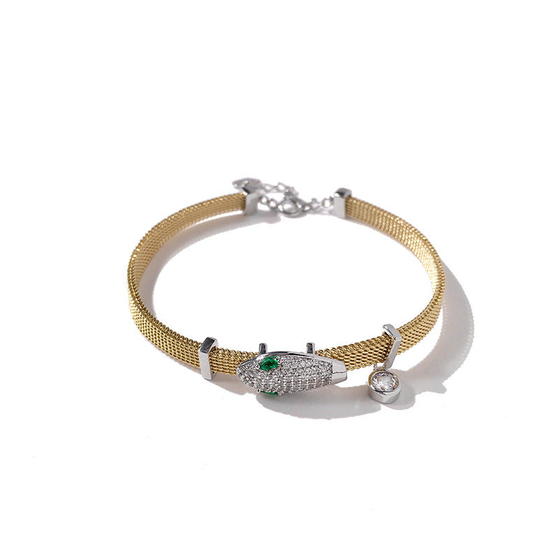 Accessories Fashion Versatile Micro-inlaid Zircon Green Eye Snakehead Chain Bracelet