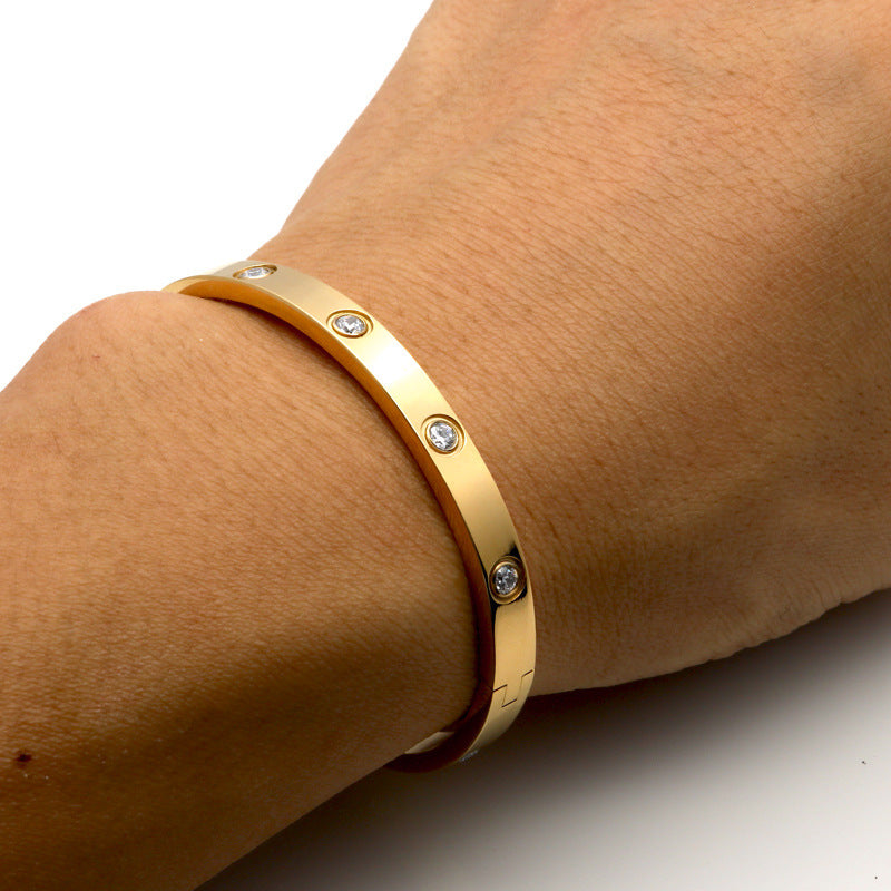 Full Diamond Vacuum 18K Gold Korean Version Couple Men's and Women's LOVE Bracelet Eternal Ring