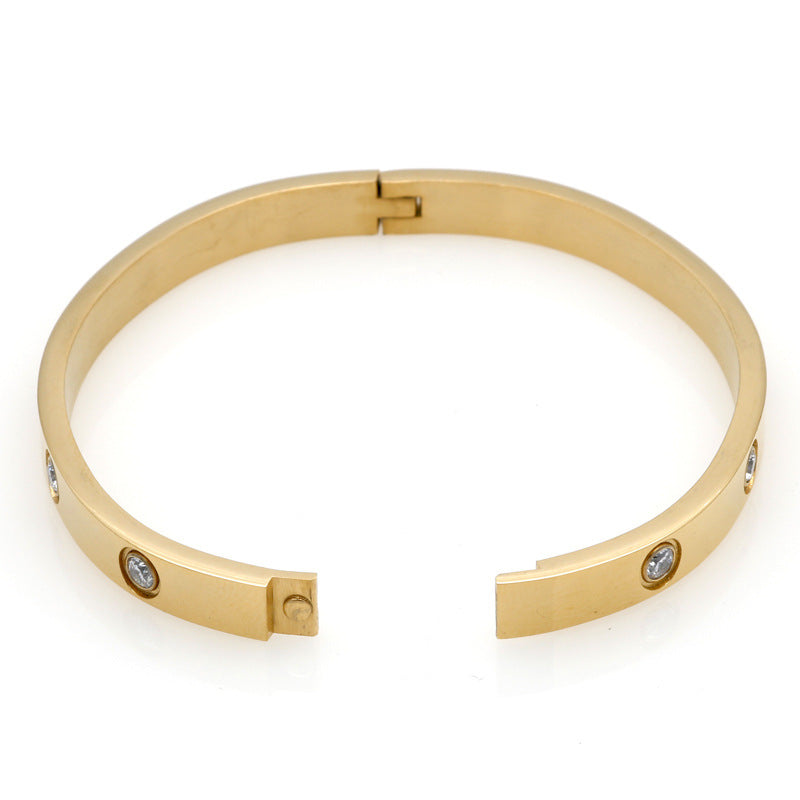 Full Diamond Vacuum 18K Gold Korean Version Couple Men's and Women's LOVE Bracelet Eternal Ring