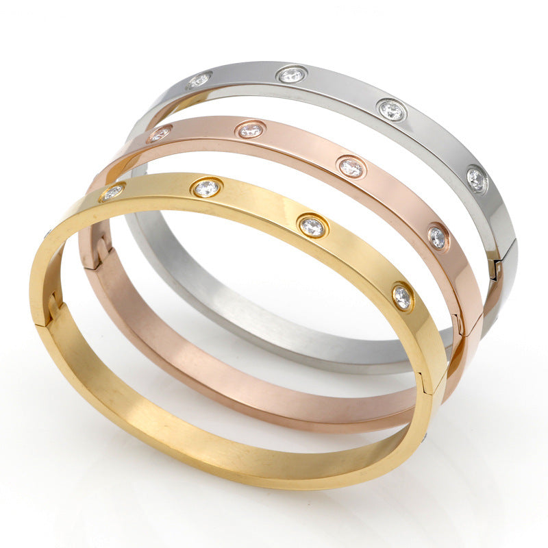 Full Diamond Vacuum 18K Gold Korean Version Couple Men's and Women's LOVE Bracelet Eternal Ring
