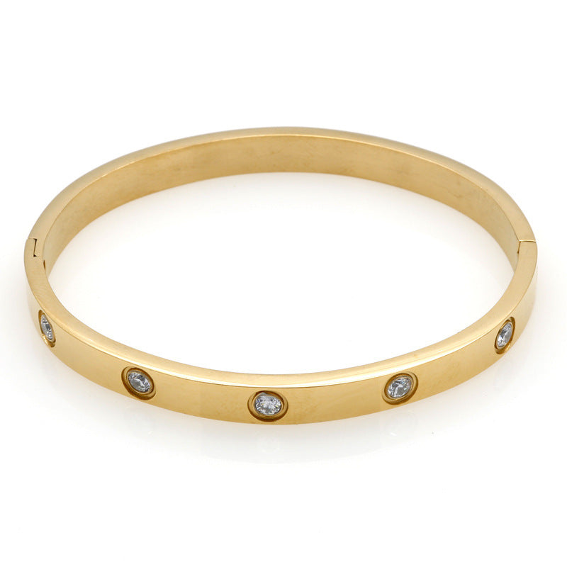 Full Diamond Vacuum 18K Gold Korean Version Couple Men's and Women's LOVE Bracelet Eternal Ring