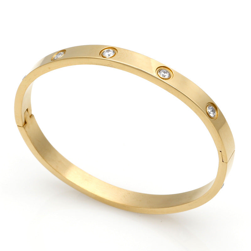 Full Diamond Vacuum 18K Gold Korean Version Couple Men's and Women's LOVE Bracelet Eternal Ring