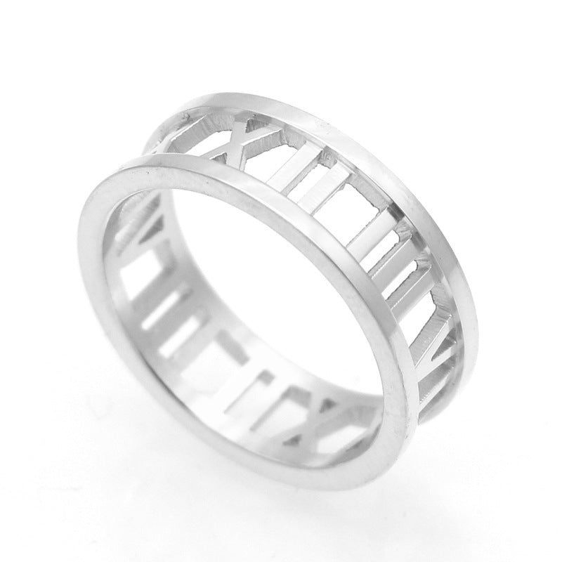 Hollow Roman rose gold plated digital ring, colored gold ring fashionable wear accessories