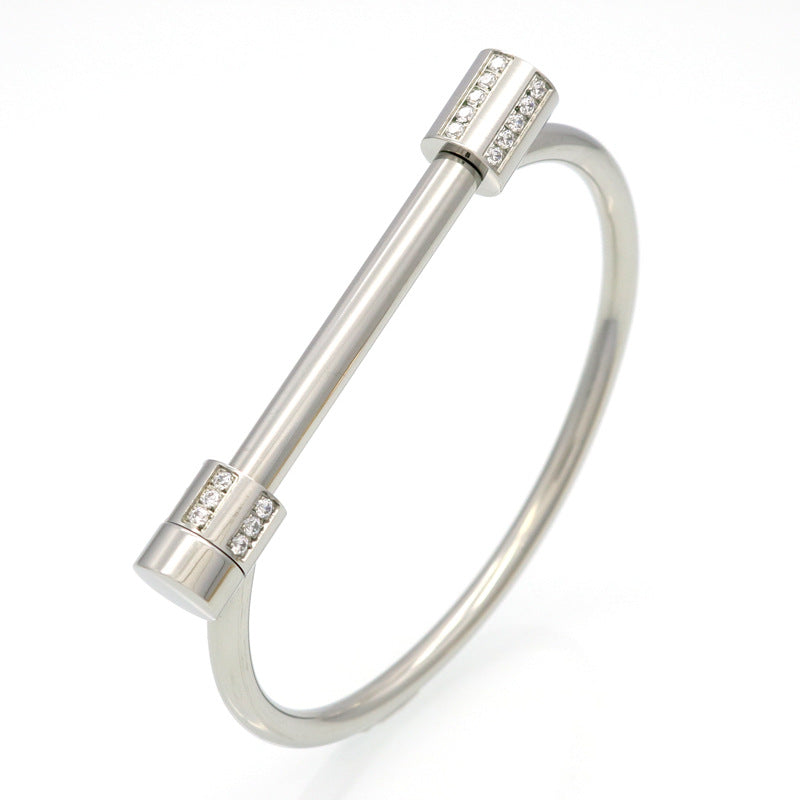 New titanium steel D-shaped horseshoe buckle diamond-encrusted gold-plated bracelet female screw stainless steel jewelry zircon couple bracelet