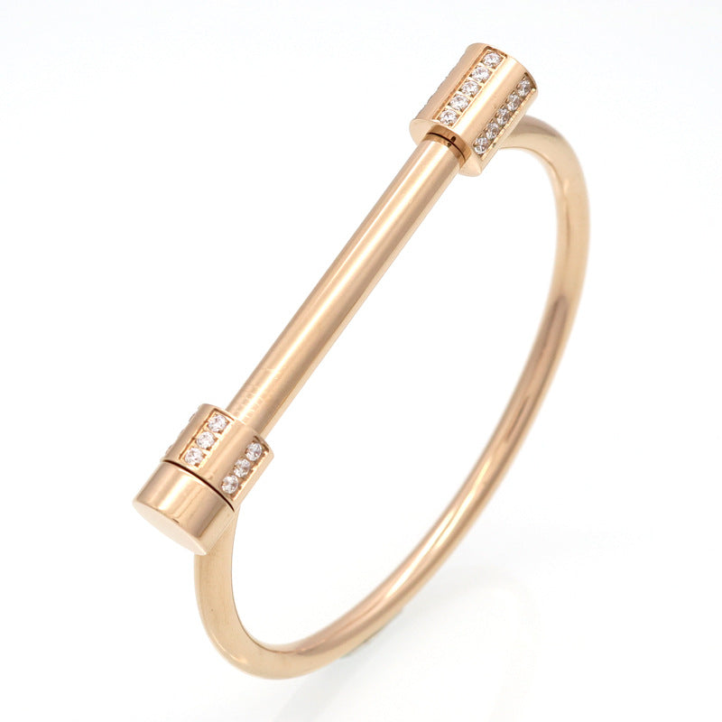 New titanium steel D-shaped horseshoe buckle diamond-encrusted gold-plated bracelet female screw stainless steel jewelry zircon couple bracelet