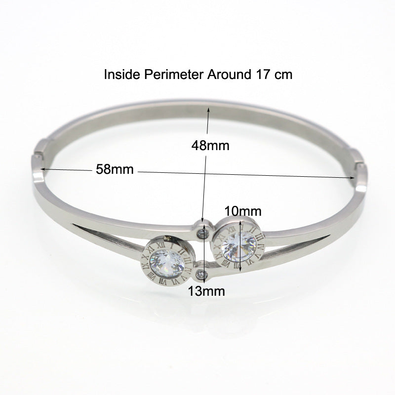 New Roman letter set double diamond zircon bracelet with snap opening titanium rose gold stainless steel bracelet accessory