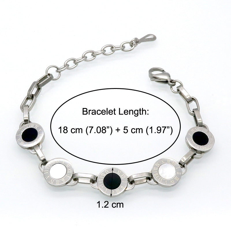 Popular round brand shell Roman numerals bracelet men's and women's bracelet titanium steel black and white shell matching bracelet