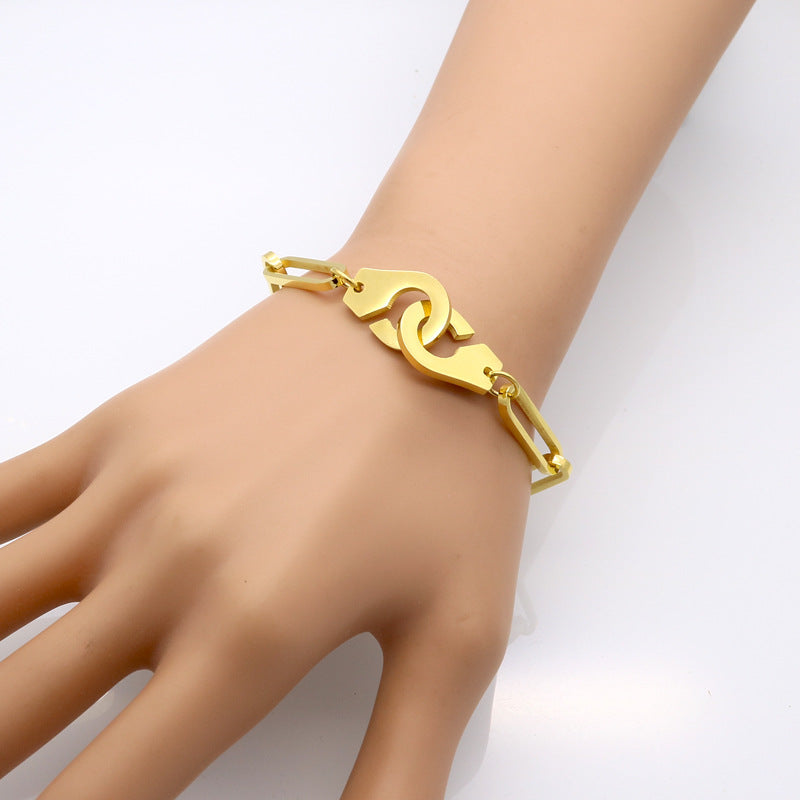 European and American trendy brands, simple personalized stainless steel couple jewelry, trendy men and trendy women titanium steel handcuffs bracelets