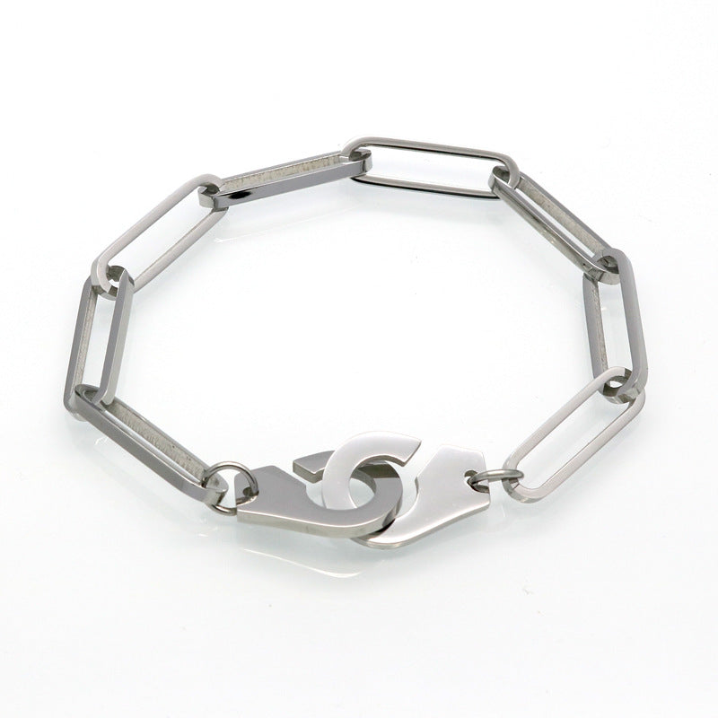 European and American trendy brands, simple personalized stainless steel couple jewelry, trendy men and trendy women titanium steel handcuffs bracelets