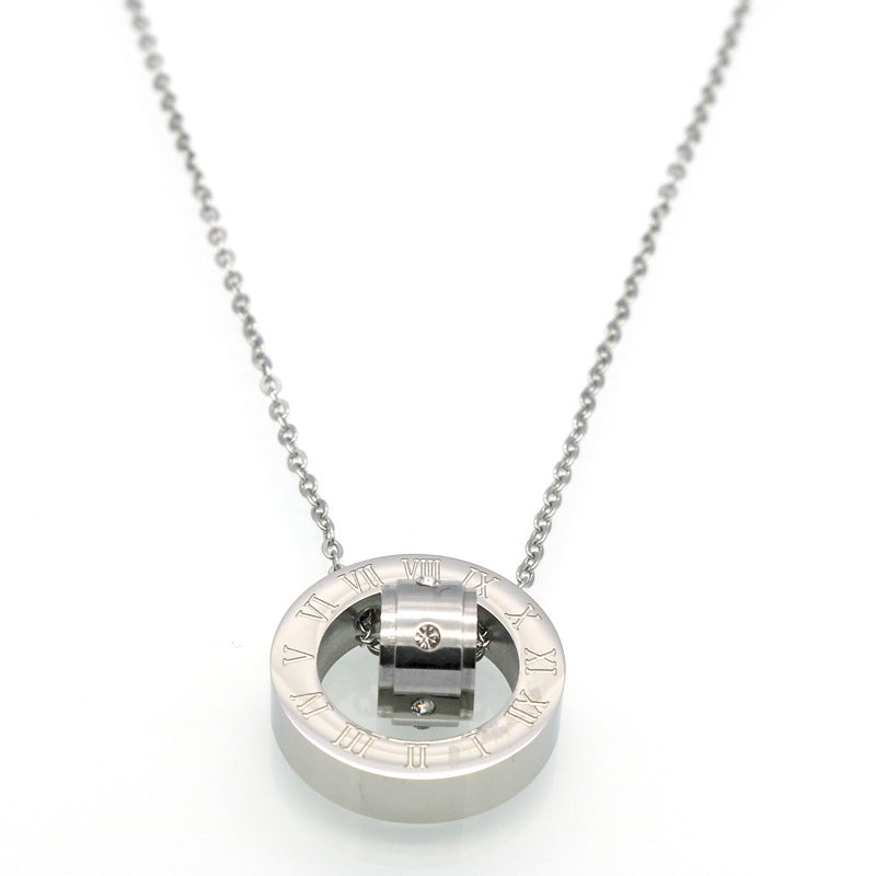 European and American fashion temperament Roman numerals diamond necklace couple men and women plated 18k double ring transfer bead necklace