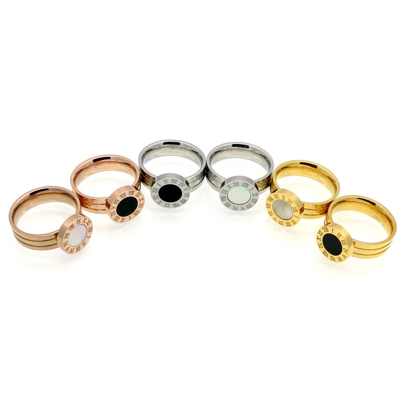 Roman numerals round shell agate ring party queen index finger ring super socialite style