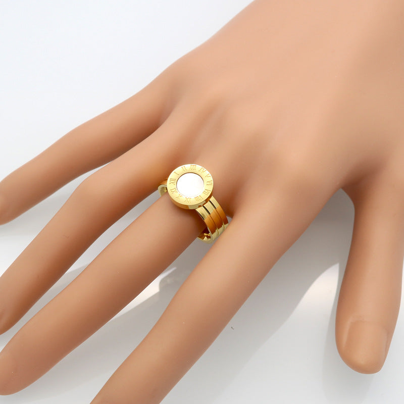 Roman numerals round shell agate ring party queen index finger ring super socialite style