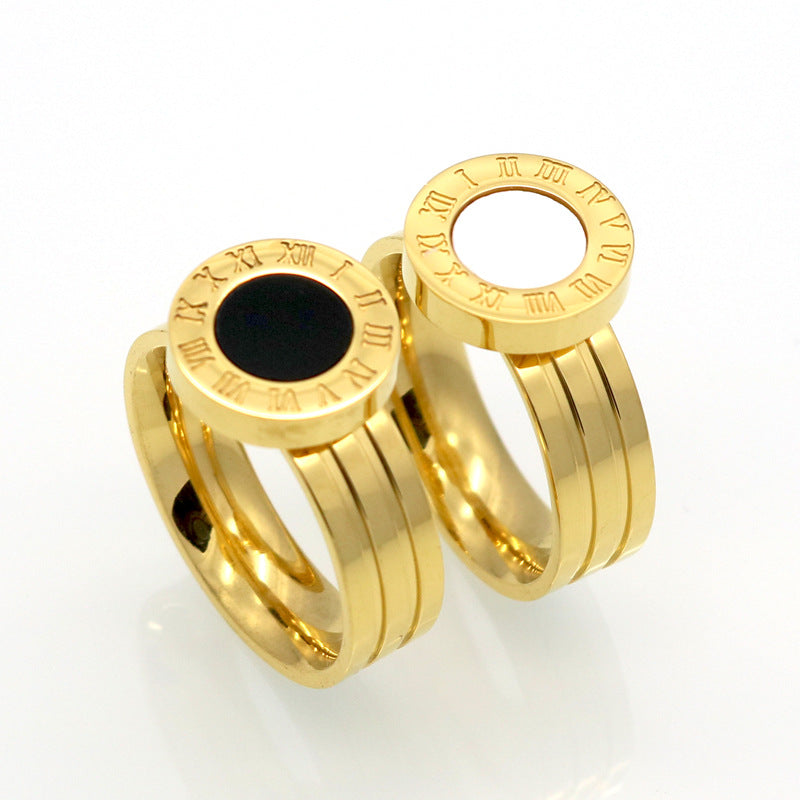 Roman numerals round shell agate ring party queen index finger ring super socialite style