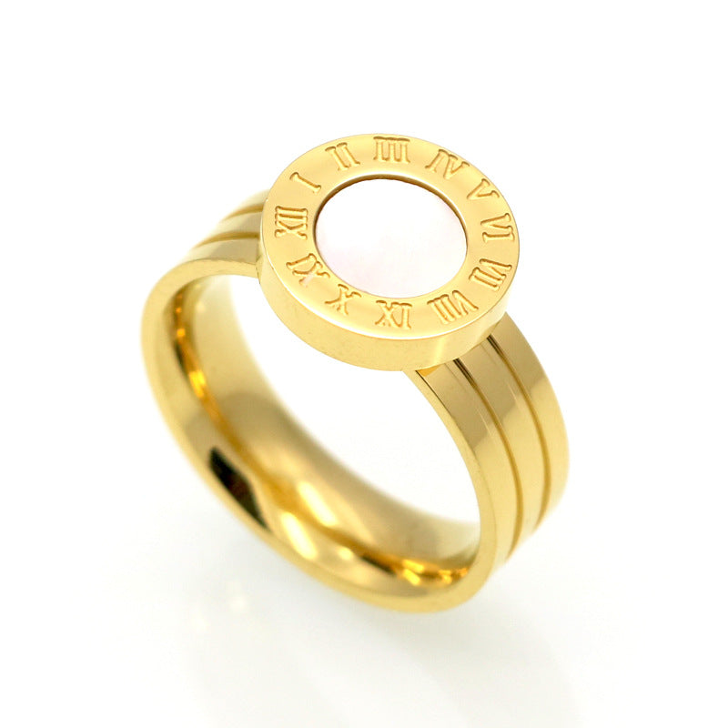 Roman numerals round shell agate ring party queen index finger ring super socialite style
