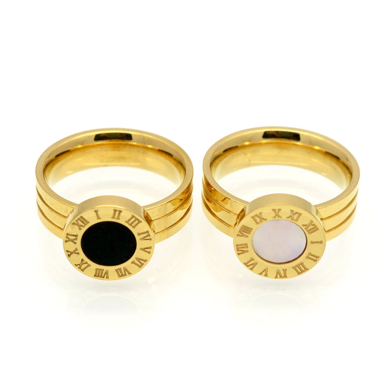 Roman numerals round shell agate ring party queen index finger ring super socialite style