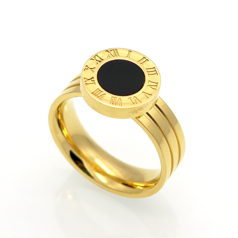 Roman numerals round shell agate ring party queen index finger ring super socialite style