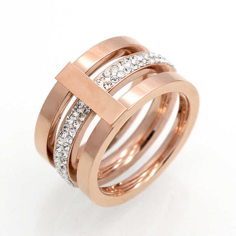 Three-ring diamond-set fashion, princess temperament ring