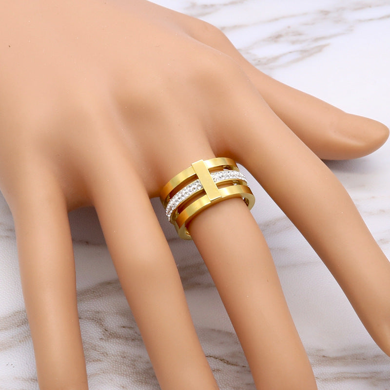Three-ring diamond-set fashion, princess temperament ring