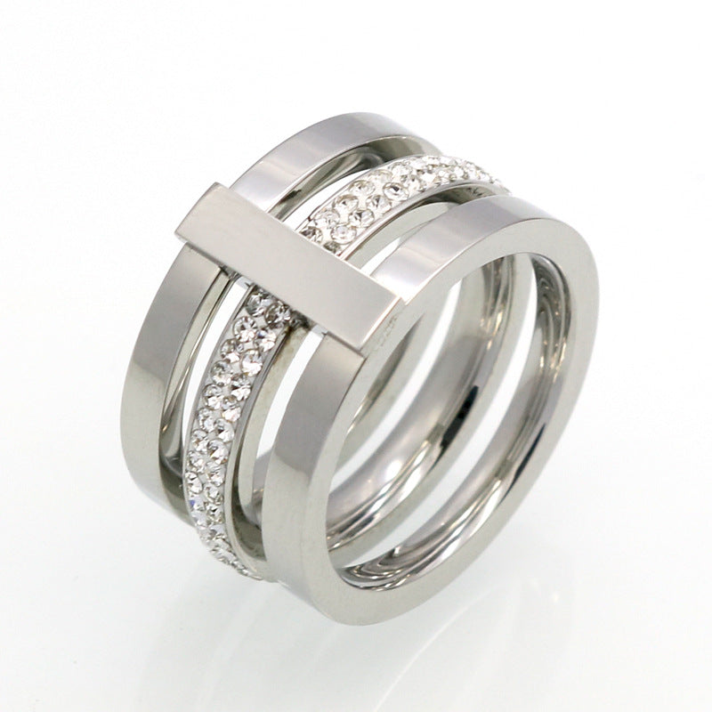 Three-ring diamond-set fashion, princess temperament ring