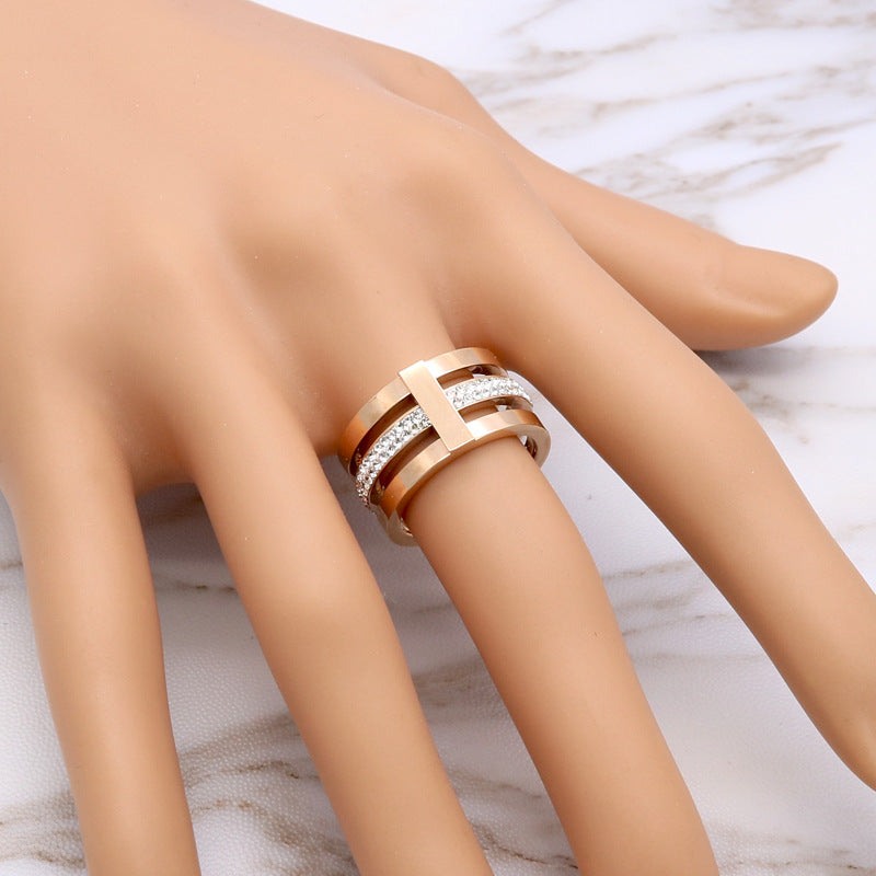 Three-ring diamond-set fashion, princess temperament ring