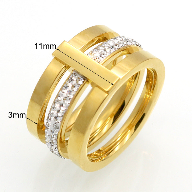 Three-ring diamond-set fashion, princess temperament ring