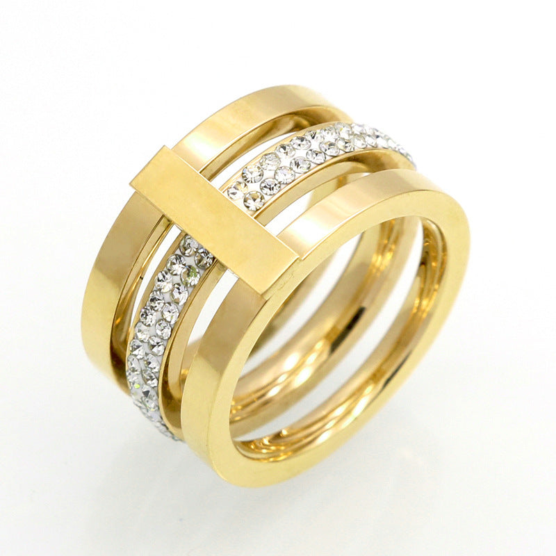 Three-ring diamond-set fashion, princess temperament ring