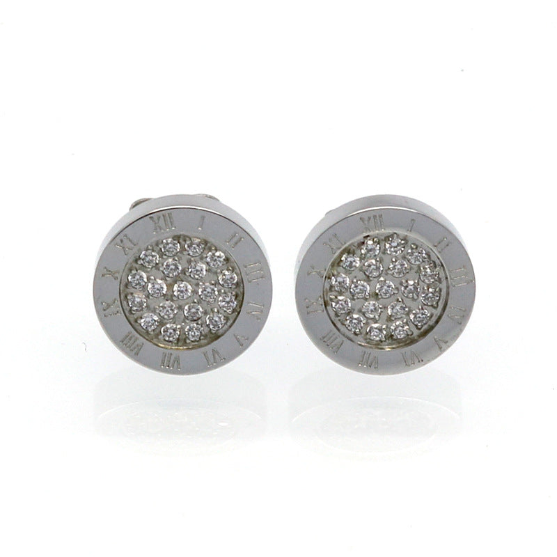 Fashion New Hot Sale 316L Stainless Steel 18k Rose Gold Jewelry Roman Numerals Diamond Stud Earrings Jewelry